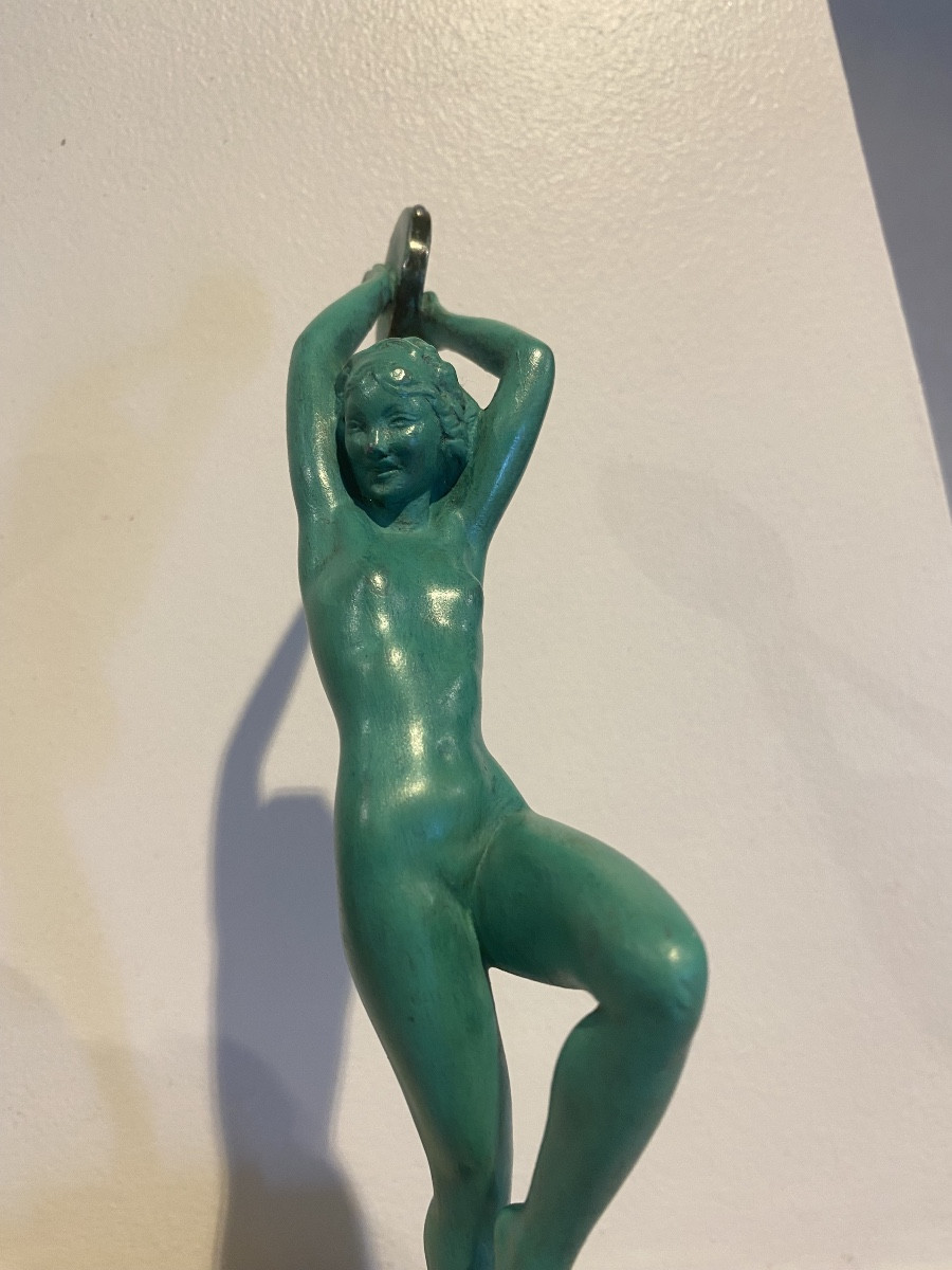 Art Deco Sculpture Dancer With Tambourine Raymonde Guerbe Max Le Verrier-photo-2