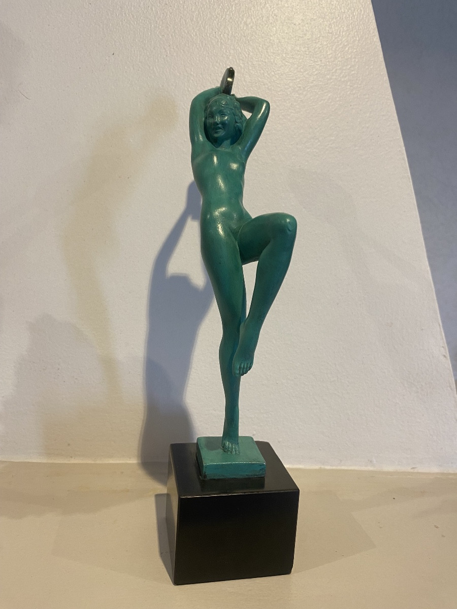 Art Deco Sculpture Dancer With Tambourine Raymonde Guerbe Max Le Verrier-photo-3