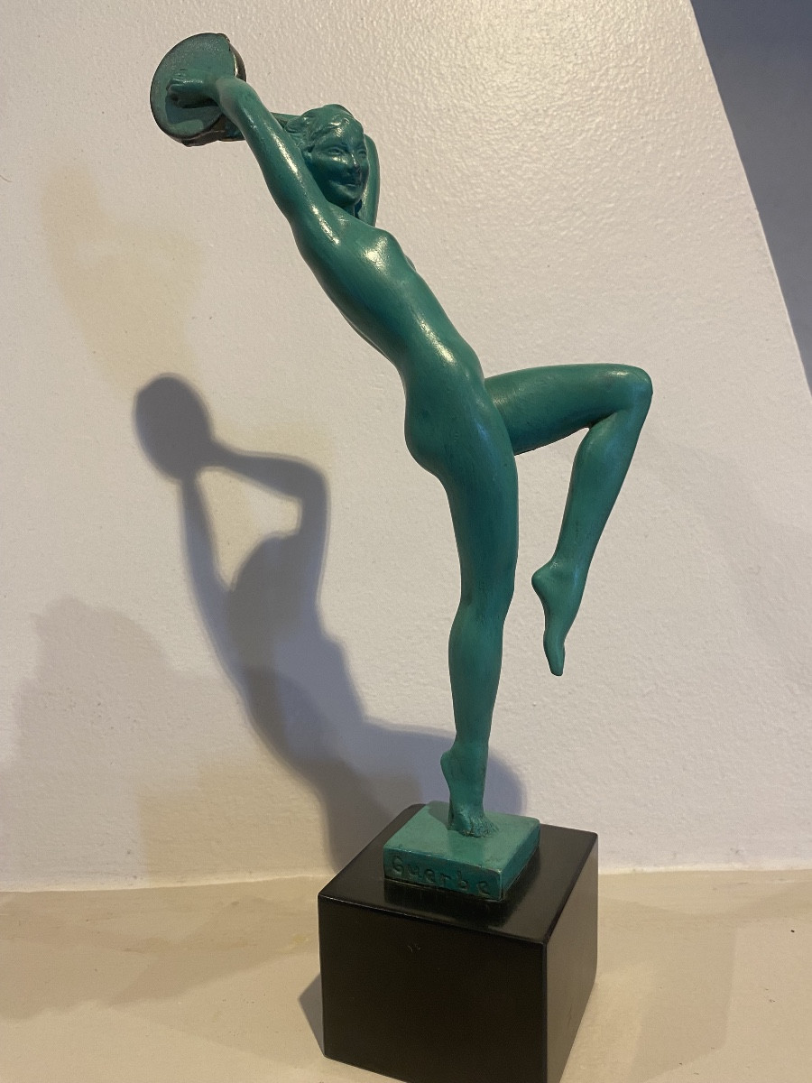 Art Deco Sculpture Dancer With Tambourine Raymonde Guerbe Max Le Verrier