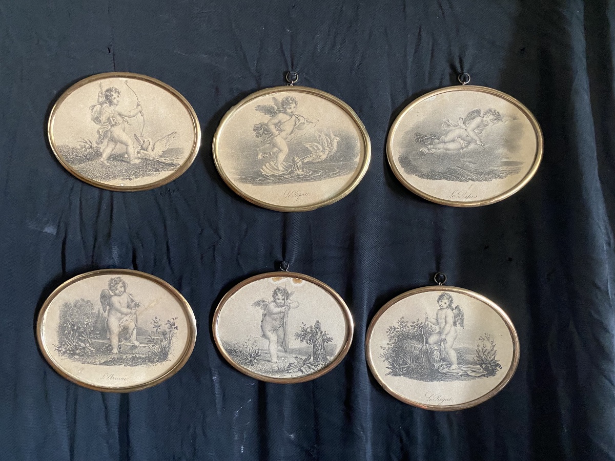 A Series Of Six Engravings In An Oval Medallion Depicting Cupid 