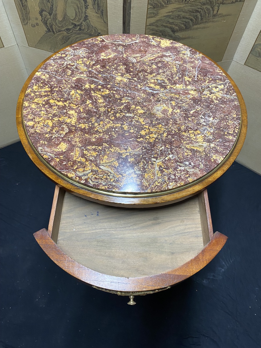 Round Louis XVI Side Table In Light Mahogany-photo-4
