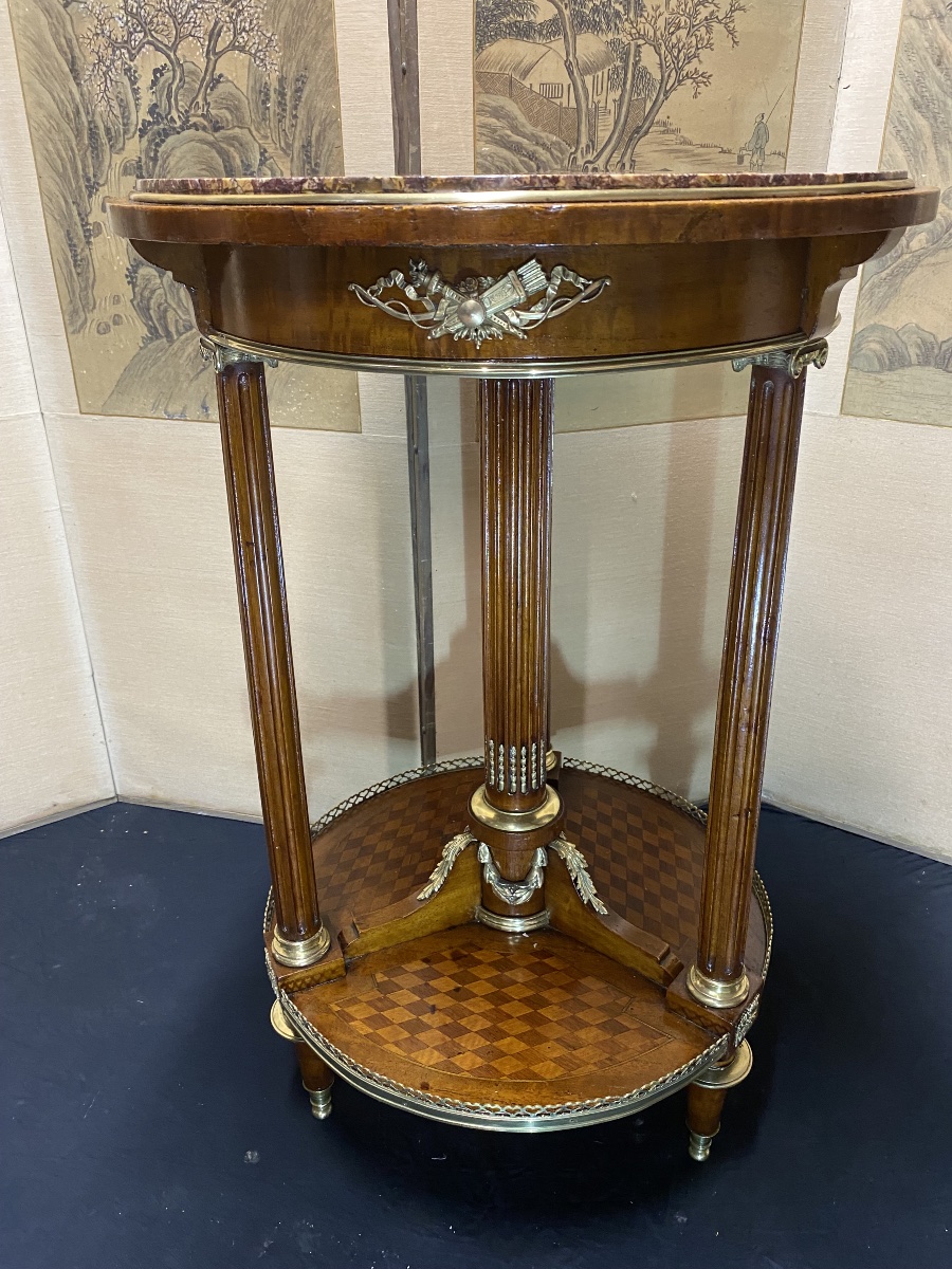 Round Louis XVI Side Table In Light Mahogany-photo-4