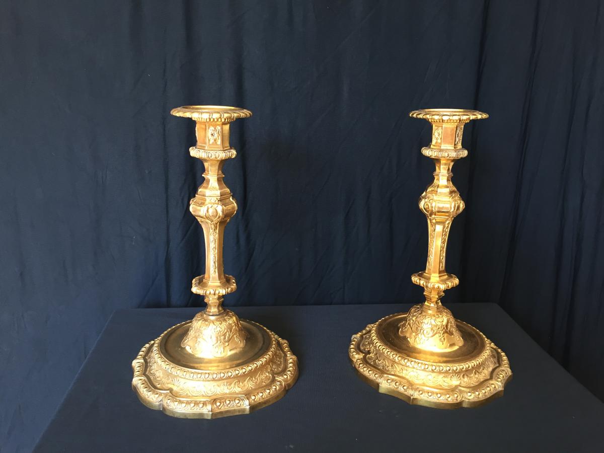 Paire De Flambeaux En Bronze Dores de Victor Paillard 