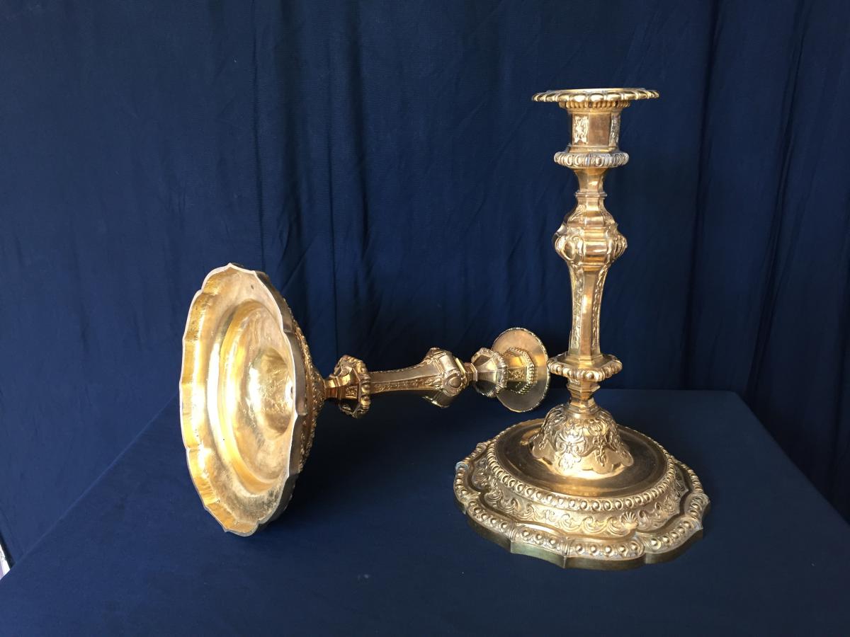 Paire De Flambeaux En Bronze Dores de Victor Paillard -photo-2