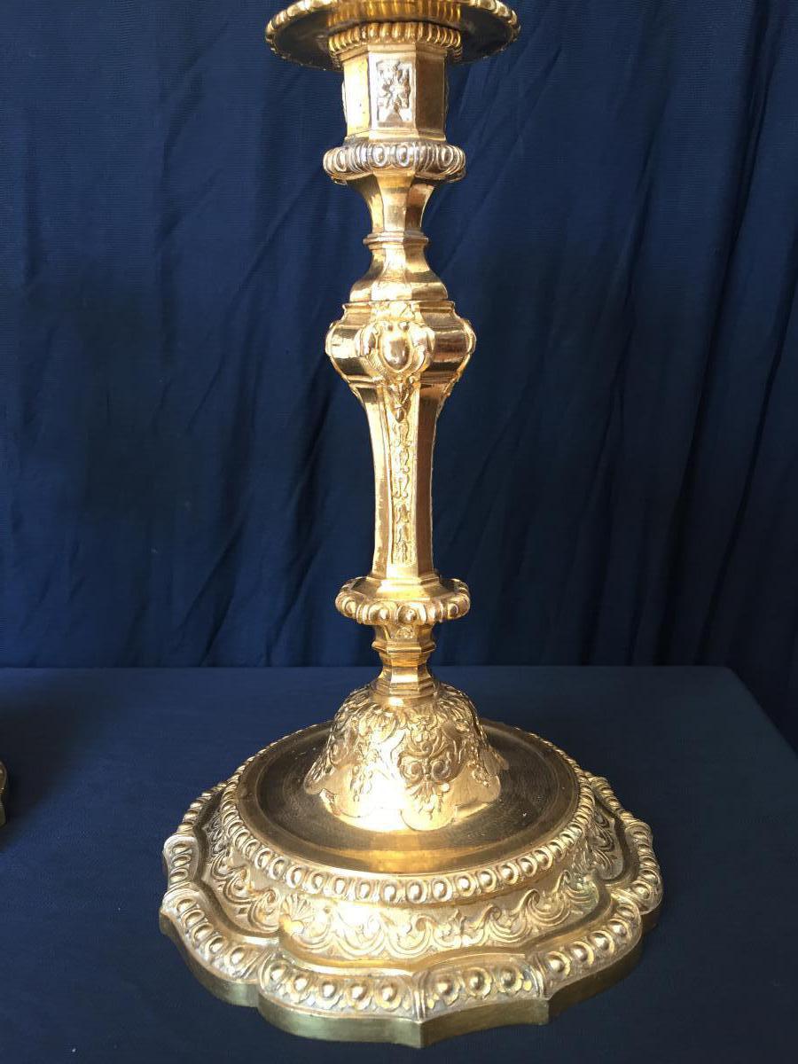 Paire De Flambeaux En Bronze Dores de Victor Paillard -photo-4