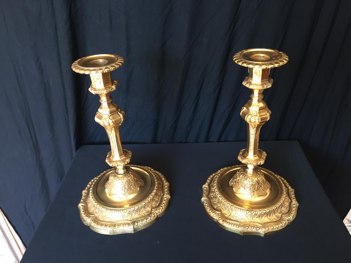 Paire De Flambeaux En Bronze Dores de Victor Paillard -photo-1