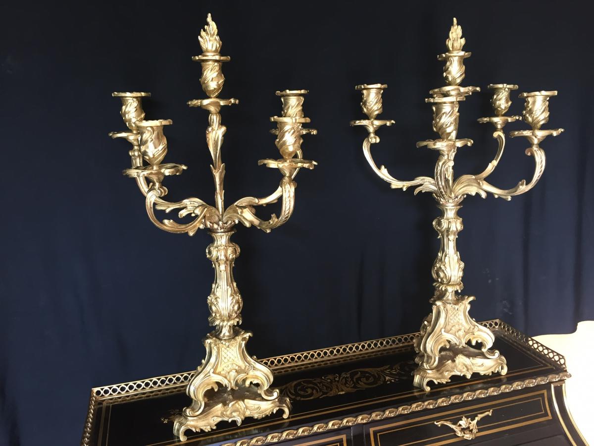 Paire De Candélabres En Bronze De Style Rocaille 