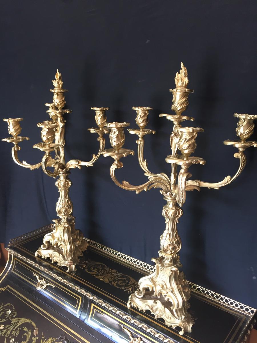 Paire De Candélabres En Bronze De Style Rocaille -photo-3