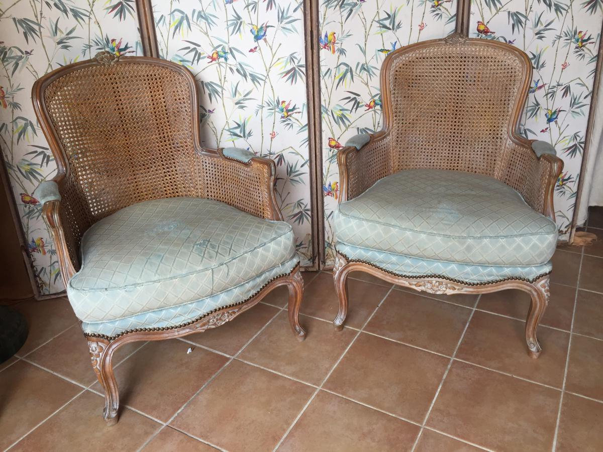 Paire De Bergères En Hêtre 