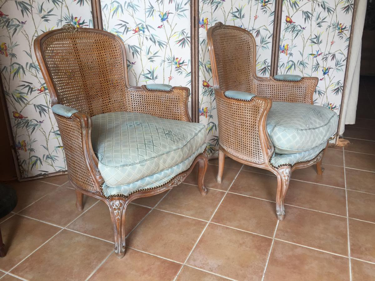 Paire De Bergères En Hêtre -photo-4