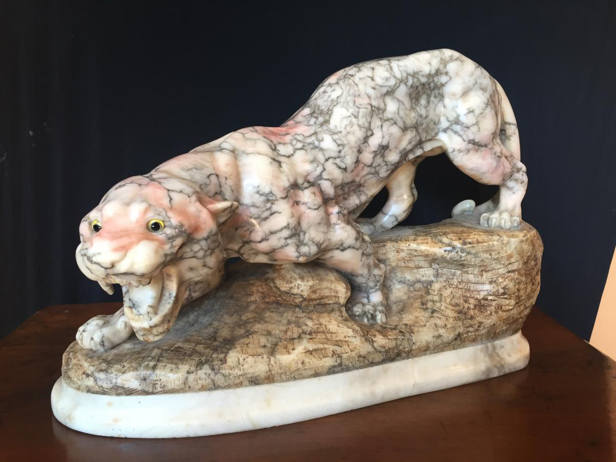 Marble Panther Signed Emile Joseph Carlier
