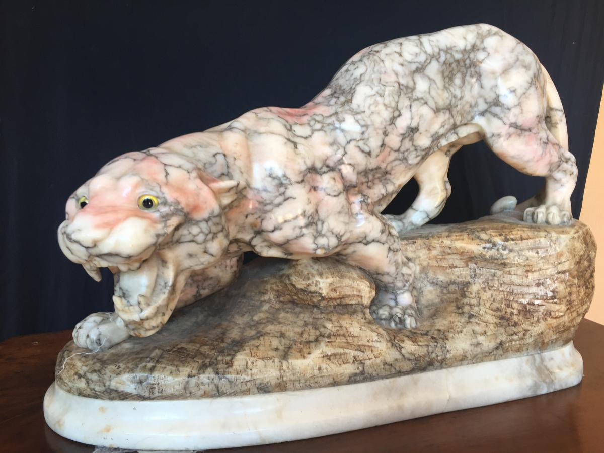 Marble Panther Signed Emile Joseph Carlier-photo-4