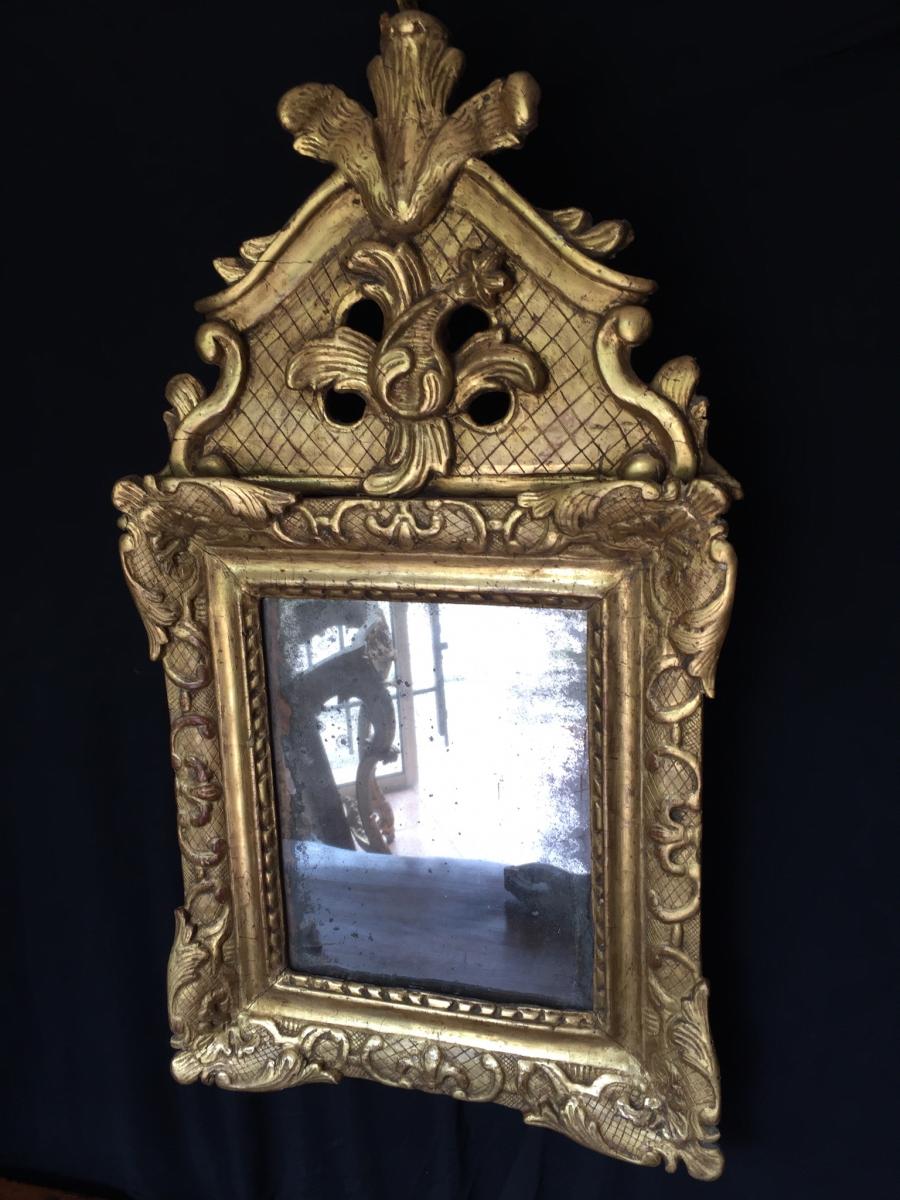 Miroir à Fronton Louis XIV En Bois Dorè -photo-4