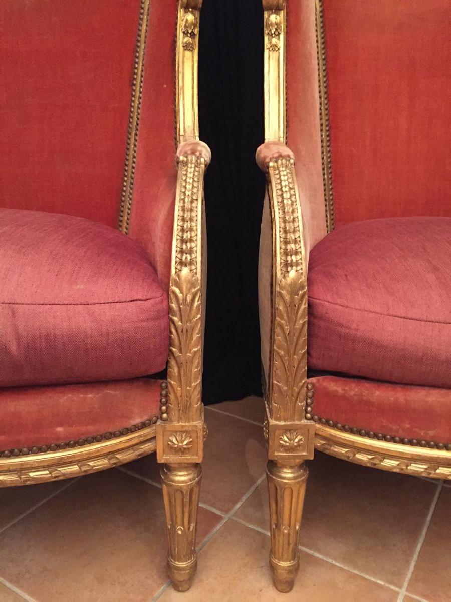 Great Pair Of Bergères In Golden Wood Louisxvi-photo-2