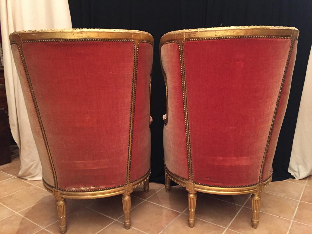 Great Pair Of Bergères In Golden Wood Louisxvi-photo-4