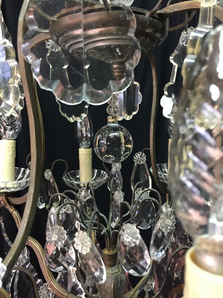 Lustre Cage En Bronze Et Cristaux -photo-2