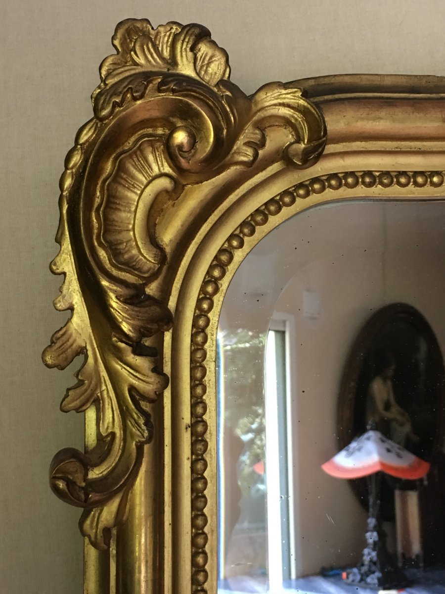 Grand Miroir De Style Louis XV Doré à La Feuille -photo-3