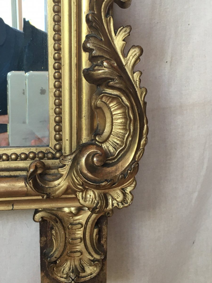Grand Miroir De Style Louis XV Doré à La Feuille -photo-1