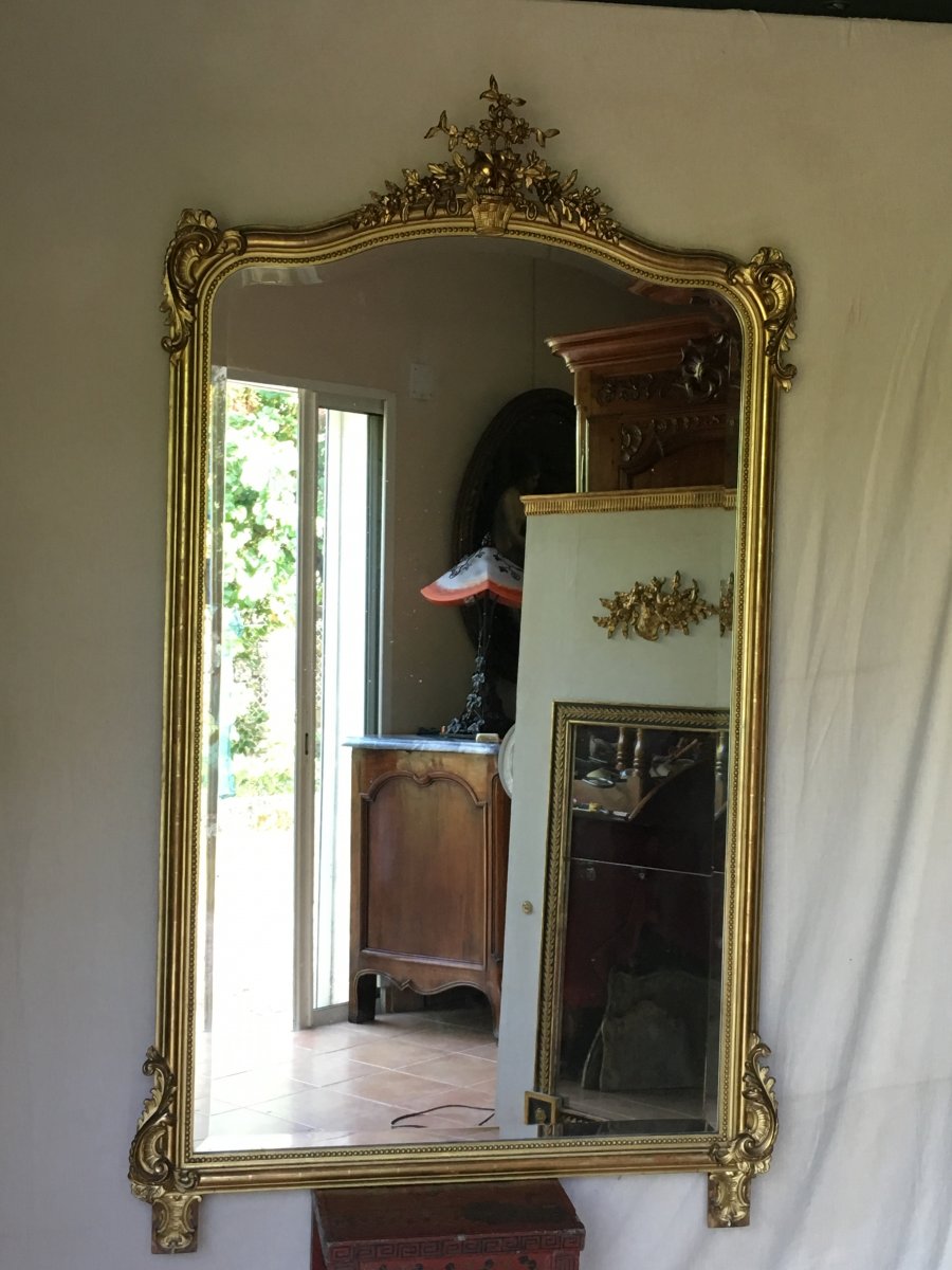 Grand Miroir De Style Louis XV Doré à La Feuille -photo-2