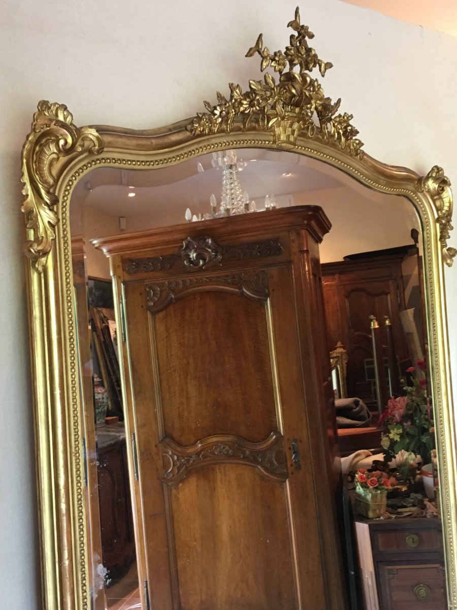 Grand Miroir De Style Louis XV Doré à La Feuille -photo-3