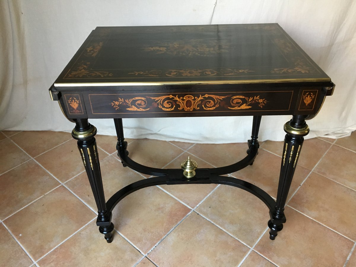 Table De Salon En Marqueterie De Bois Clair époque Napoleon III-photo-1