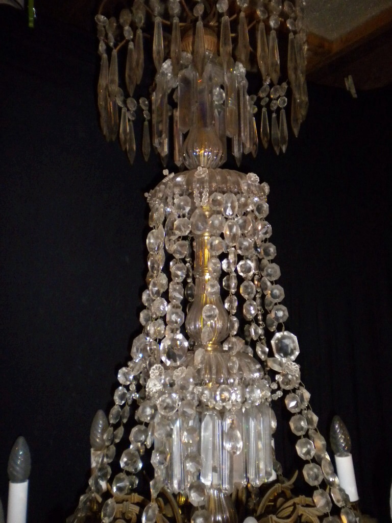 Grand Lustre A Pampilles Cristal Et Bronze Dore 19me-photo-4