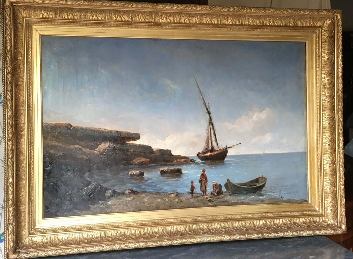 Seaside In The Mediterranean Signed Augustin Maniquet-photo-8