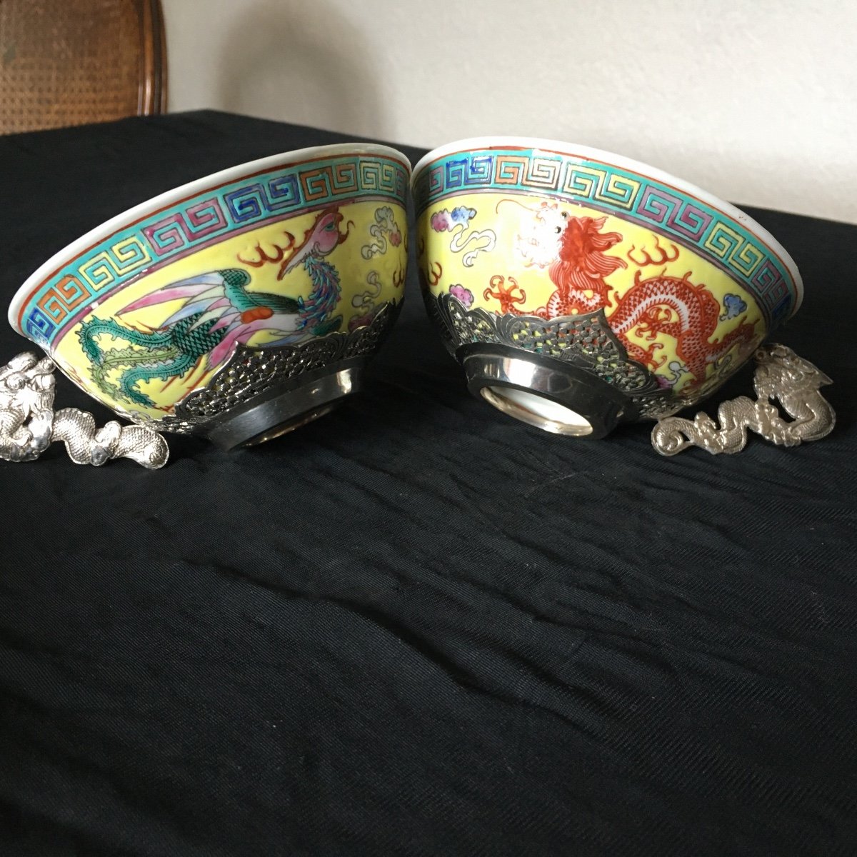 Pair Of Chinese Cups And Their Silver Saucers Early 20th-photo-5