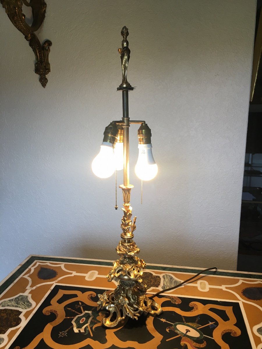 Rocaille Style Gilt Bronze Living Room Lamp-photo-3