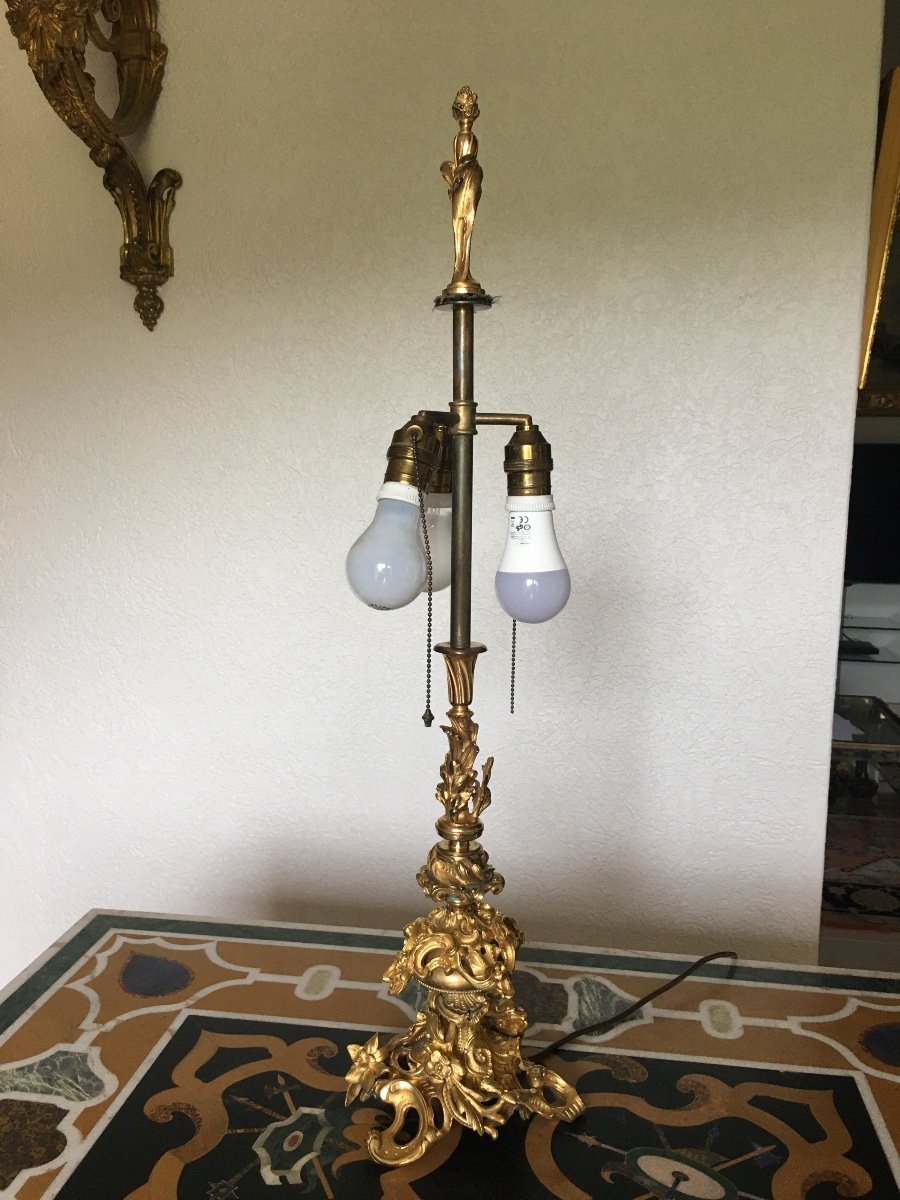 Lampe De Salon En Bronze Doré Style Rocaille -photo-4