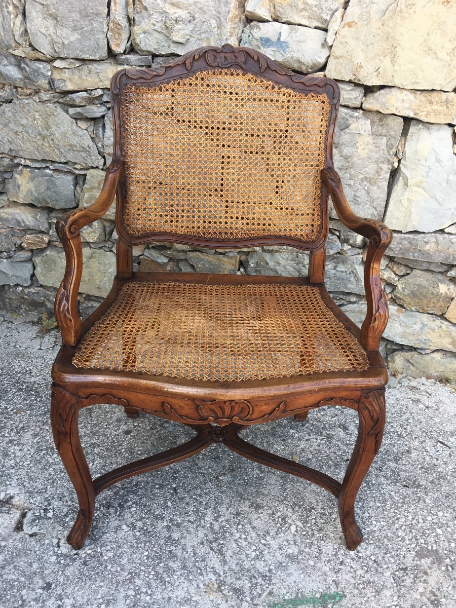 Fauteuil Canné Louis Xlv En Hêtre 