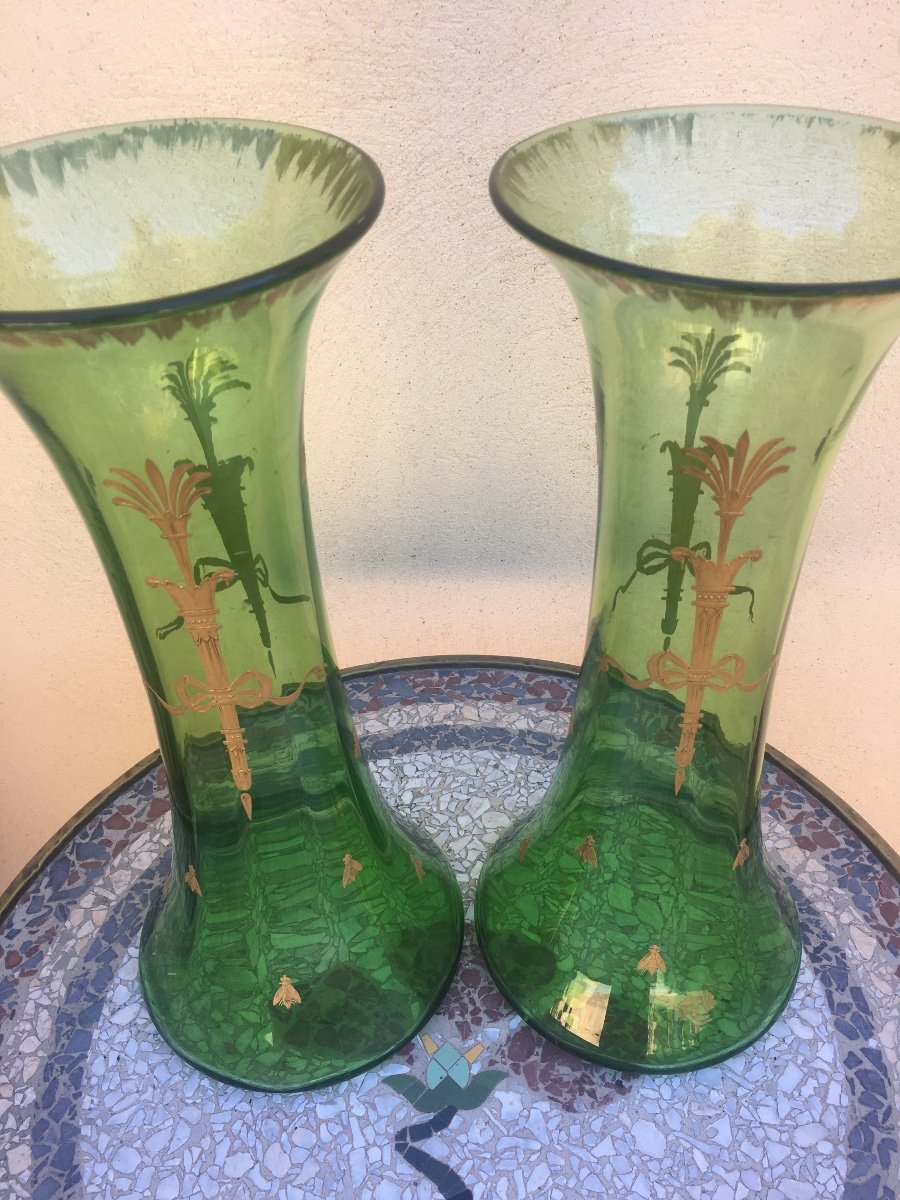 Pair Of Empire Style Enamelled Glass Vase-photo-4