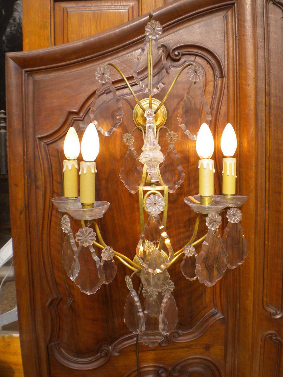 Large Bronze Sconces Pair And Criistal-photo-1