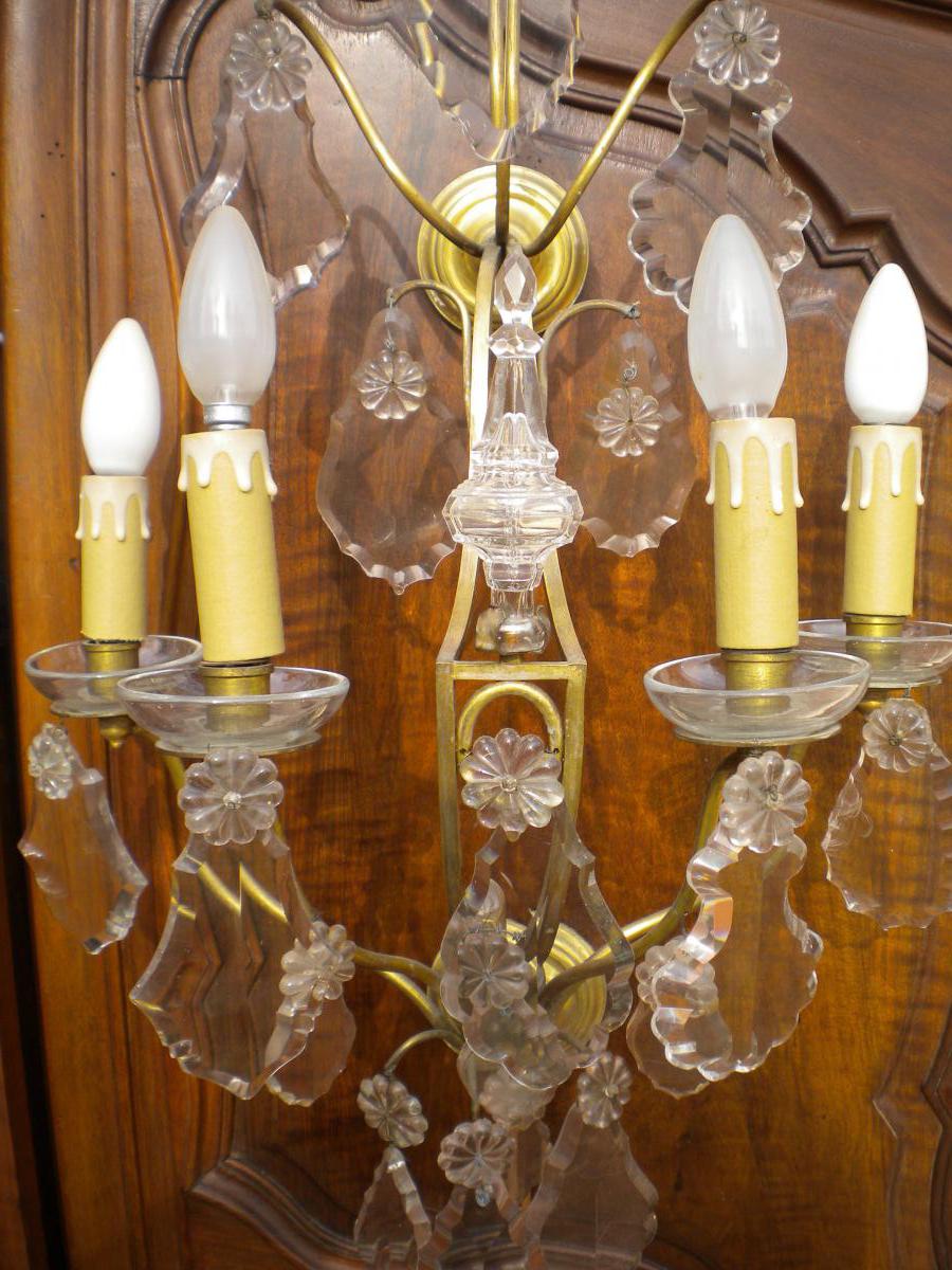 Large Bronze Sconces Pair And Criistal-photo-2