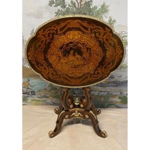 Napoleon III Marquetry Pedestal Table