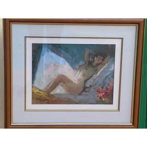 Nude Pastel Signed Louis Fortuney 1875 1951