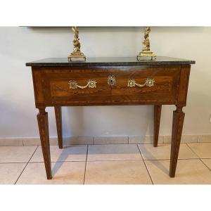 Commode console ou perruquiere en marqueterie Louis XVI 