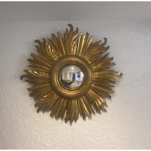 Gilded Wood Sunburst Mirror