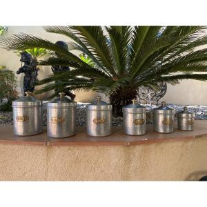 A Set Of Fireplace Pots Made Of Hammered Tin And Bronze