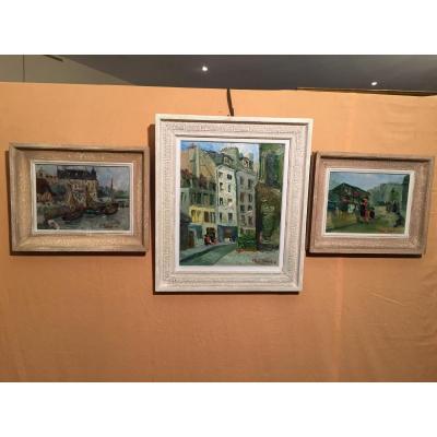 Suite Of Three Signed Paintings Michel Roussel