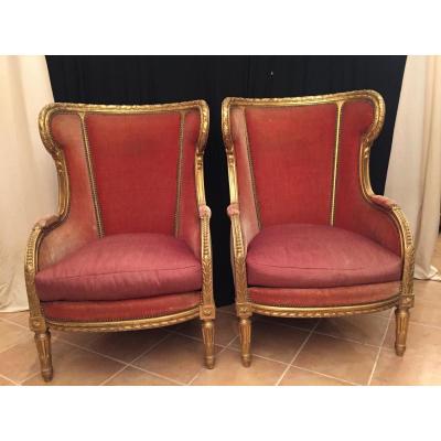 Great Pair Of Bergères In Golden Wood Louisxvi