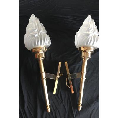 Pair Of Sconces Flambeaux Style 20 Eme