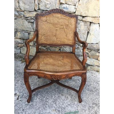 Fauteuil Canné Louis Xlv En Hêtre 