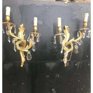 Pair Of Gilt Bronze Sconces And Tassels