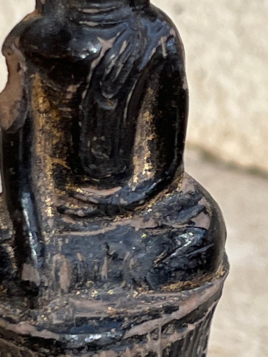 Petit Bouddha Terre Cuite Laque , XVIII é Siècle , Birmanie -photo-3