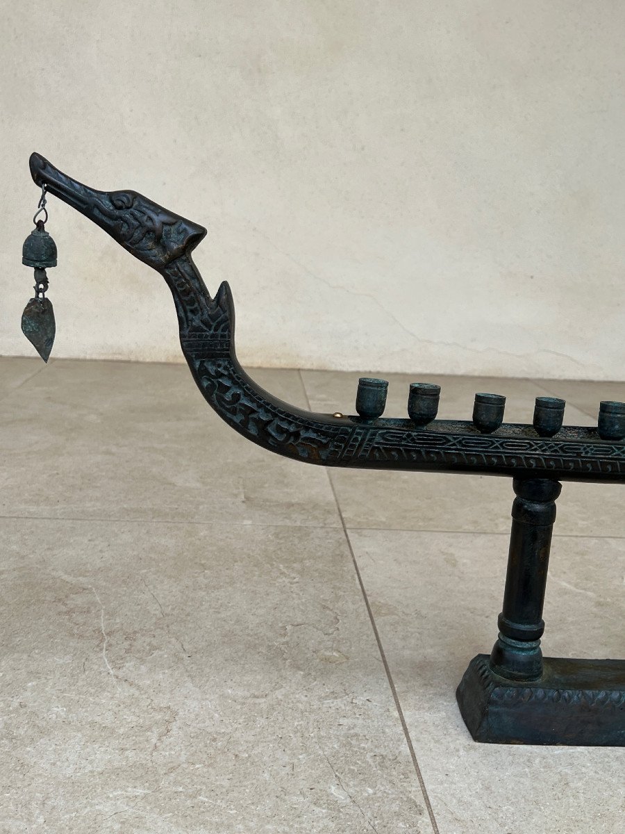 Candlestick 12 Candles Royal Boat Bronze Thailand Circa 1970-photo-3