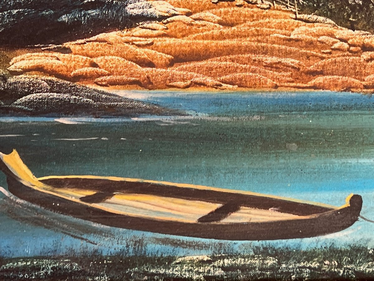 Paysage Peinture  Sur Toile  Encadré , XX é Siecle, Birmanie-photo-3