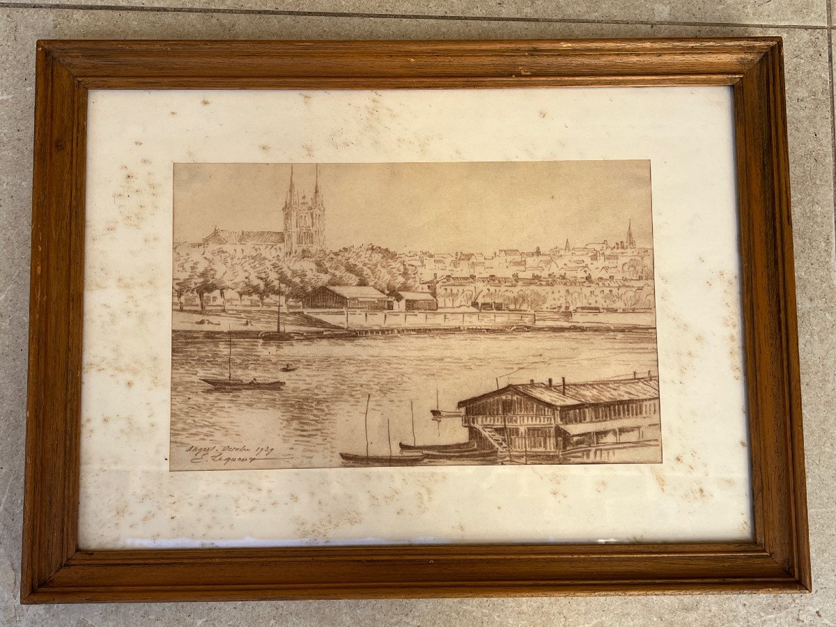 Landscape Port d'Angers Pencil 1929 By Emile Lequeux-photo-2