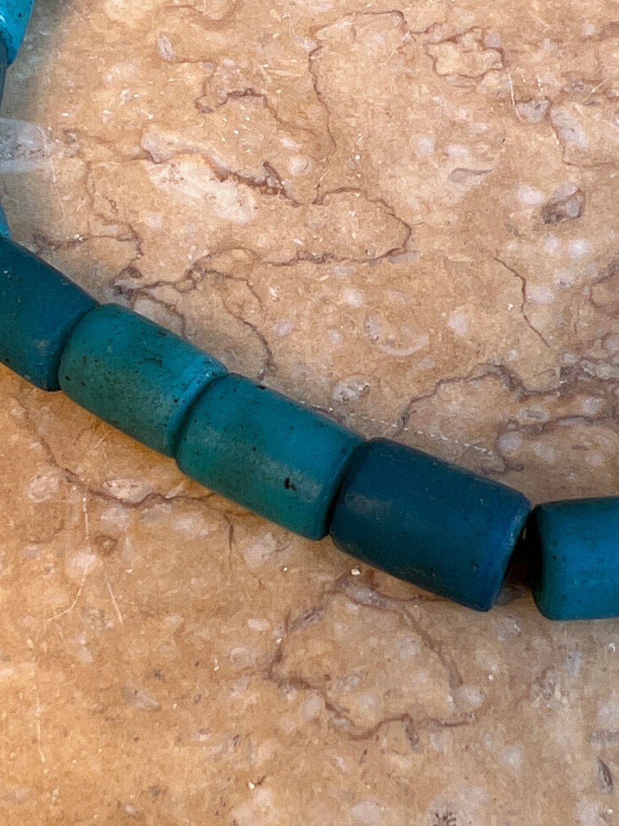 Rare Blue Glass Pate Necklace Tube Shape Lisu Ethnicity, Shan Province, Burma-photo-2