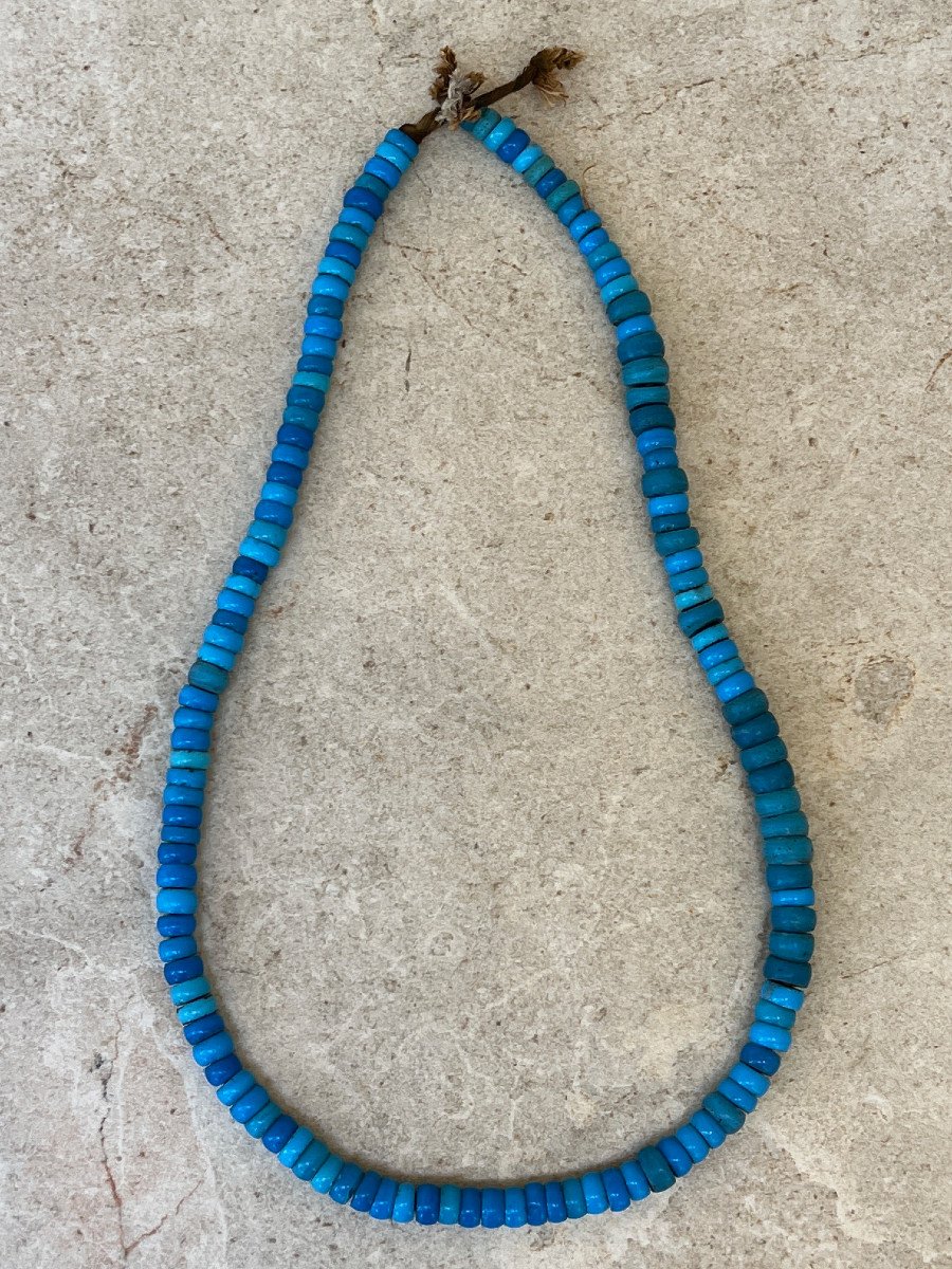 Rare Collier Pate De Verre Bleu Ethnie Lashi , Province Shan , Birmanie-photo-2